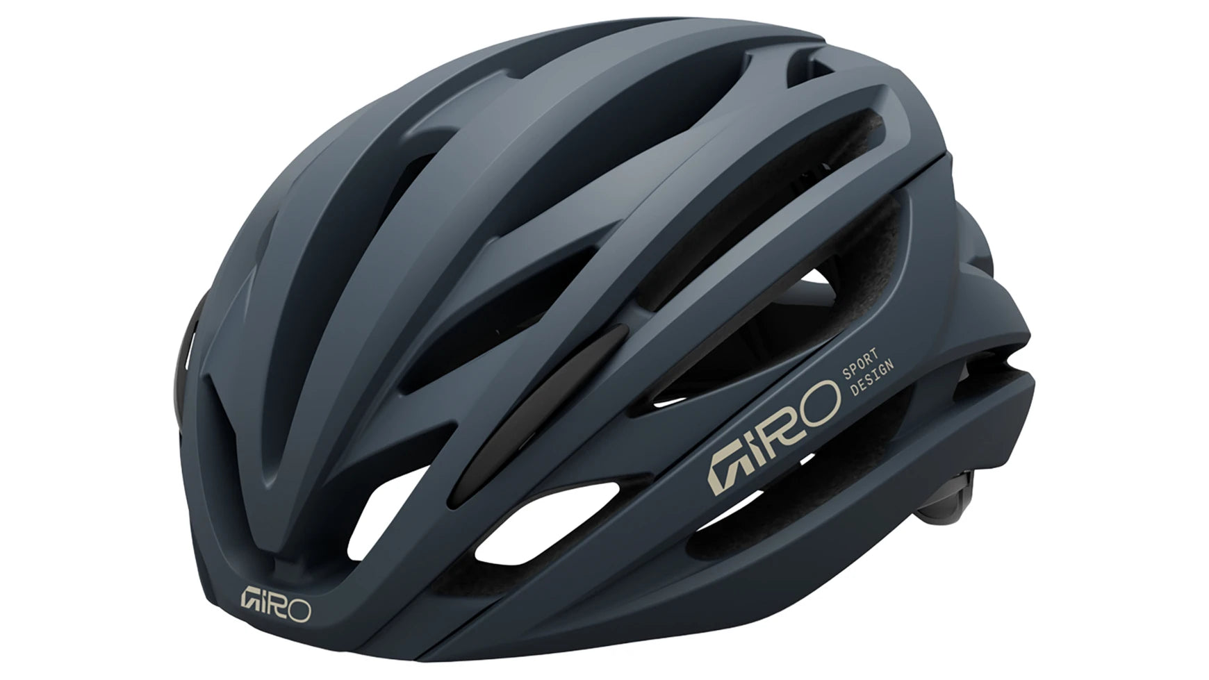 Dunkelgrauer Fahrradhelm von Giro mit Belüftungsöffnungen, geeignet für Straßenradsportler.