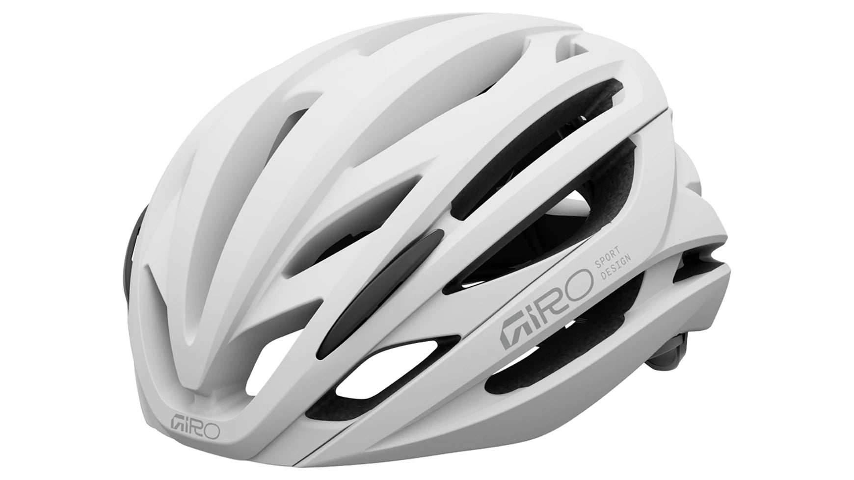 Weißer Fahrradhelm von Giro mit aerodynamischem Design und Belüftungsschlitzen, ideal für Radfahrer.