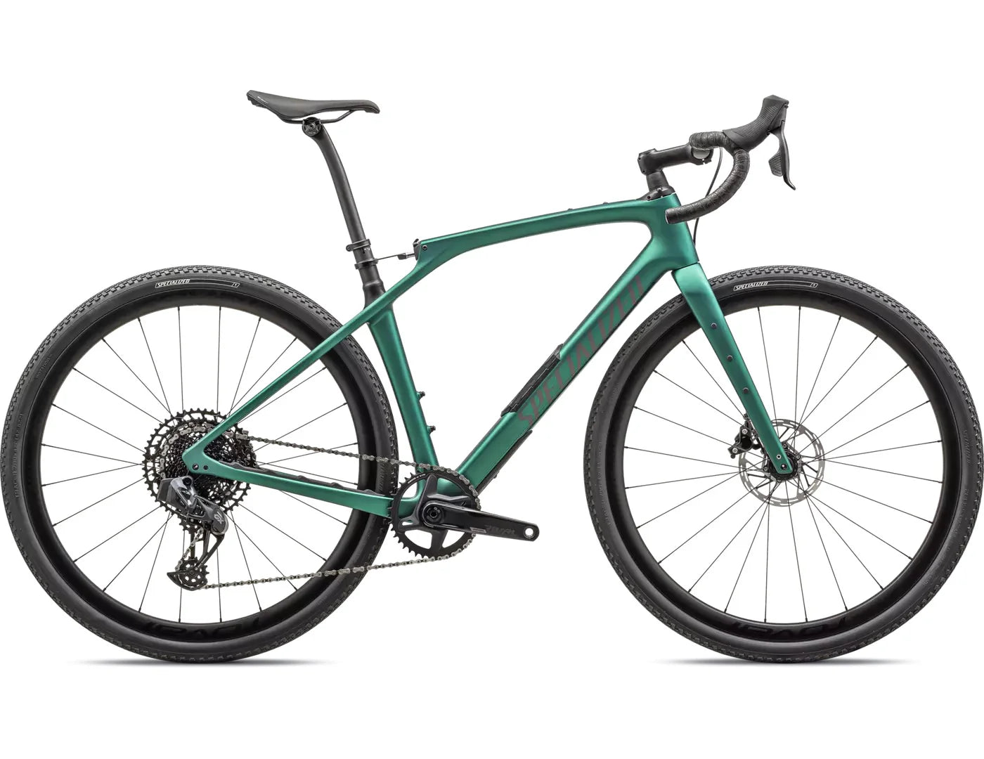 Grünes Specialized Gravelbike mit Rennradlenker und Scheibenbremsen, ideal für Offroad-Abenteuer und ambitionierte Radfahrer.