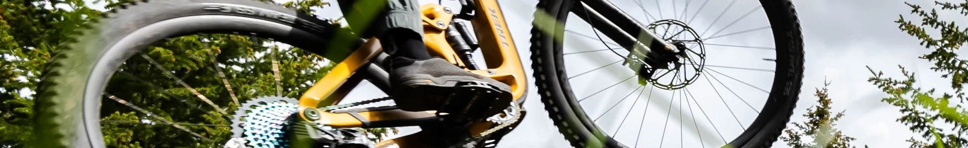 Trek E-Bike im Gelände, Nahaufnahme von Fahrradrahmen und Pedalen, geeignet für Outdoor-Abenteuer und sportliche Fahrten.