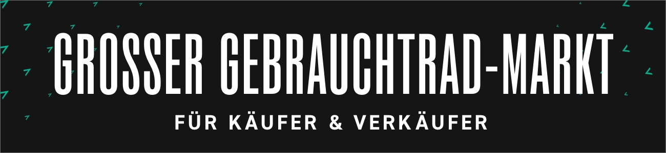 Schwarzes Banner mit Text: "Großer Gebrauchtrad-Markt für Käufer & Verkäufer".