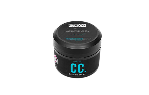 Schwarze Dose mit Muc-Off Luxury CC Chamois Creme, Radfahrpflegeprodukt für Sitzkomfort.