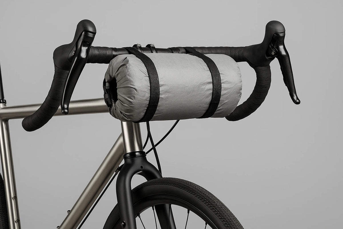 Lenkerrolle / Lenkertasche montiert an einem Rennrad Lenker