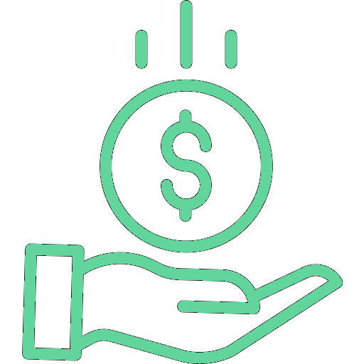 Hand hält Dollar-Münze Symbol, grün, symbolisiert finanzielle Unterstützung oder Geldtransfer. Ideal für Finanzdienstleistungen.