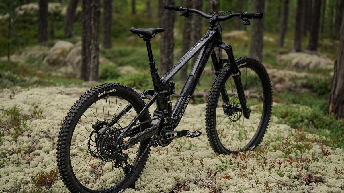 Cube FRITZZ C:62 SUPER TM
auf moosigem Waldboden, ideal für Geländeabenteuer und anspruchsvolle Trails.