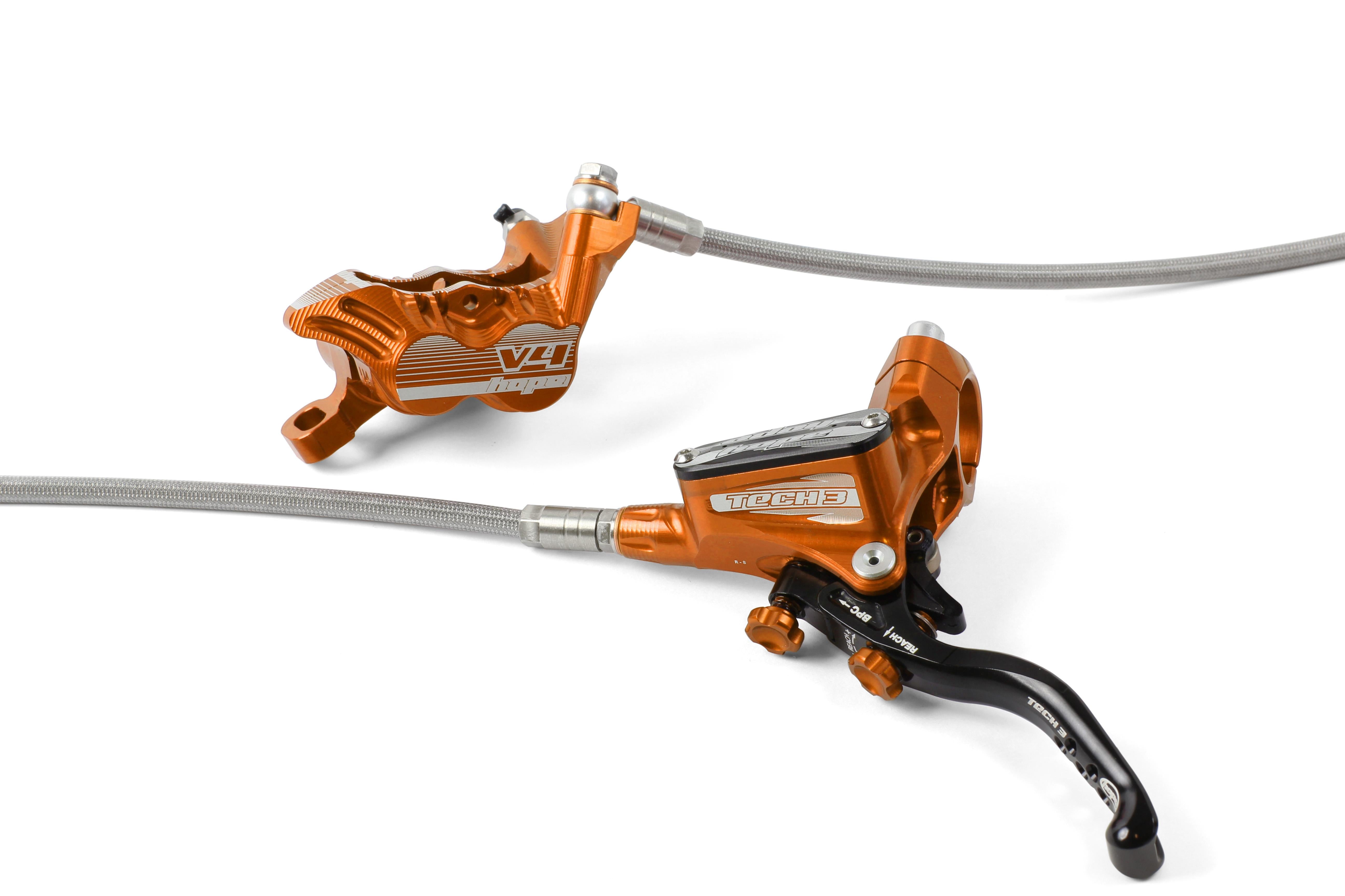 HOPE Tech 3 V4 Stahlflexleitung VL - Liquid-Life #Wähle Deine Farbe_Orange