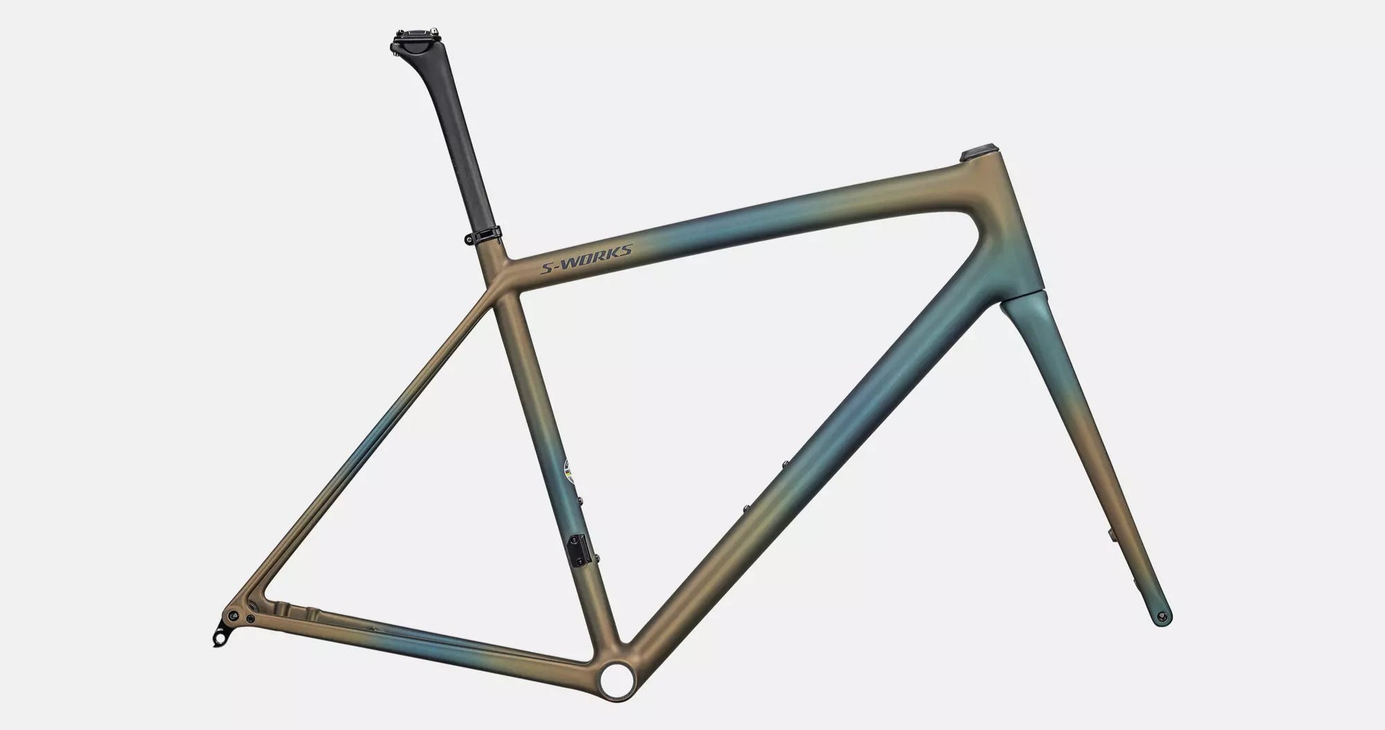 Specialized S-Works Rahmen in Farbverlauf-Design aus Carbon für Rennräder, geeignet für Profis und Radenthusiasten.