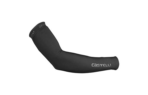Schwarzer Castelli Armling für Radfahrer, leichtes und elastisches Material, geeignet für kühleres Wetter.