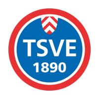Rundes Logo des TSVE 1890, blau-weiß mit rotem Rand und Wappen.