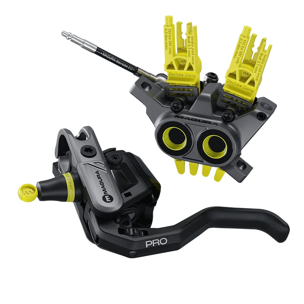 Magura Gustav Pro Bremshebel und -sattel, grau und gelb, für leistungsorientierte Radfahrer.