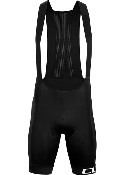 Schwarze Radhose mit Trägern, gepolstertem Einsatz, geeignet für Radsportler. Marke: Cube.