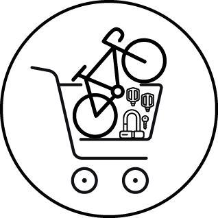 Einkaufswagen-Symbol mit Umrissen von Ballons und Geschenken im Inneren.