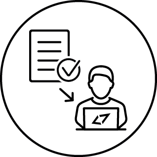 Symbol eines Dokuments mit Häkchen, schwarz-weiß, auf transparentem Hintergrund. Geeignet für digitale Dienste.