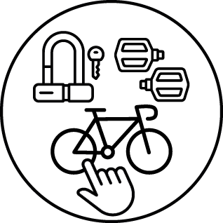 Ein Vorhängeschloss mit Schlüssel, daneben eine Hand, die auf ein Kreis-Icon zeigt.