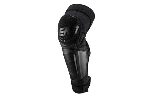 Schwarzer LEATT Fahrrad-Knieprotektor für Off-Road-Radfahrer, robuste Schutzschalen, ergonomisches Design.