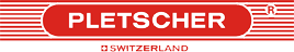 Rotes Pletscher-Logo mit weißen Streifen und "Switzerland"-Text darunter.