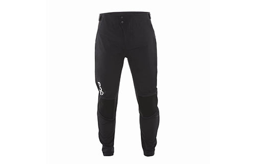 Schwarze Sporthose mit Knieverstärkung und seitlichem Logo, geeignet für Outdoor-Aktivitäten.
