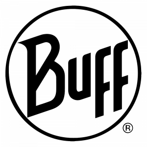 Logo der Marke "Buff", bekannt für multifunktionale Kopfbekleidung und Zubehör, schwarz auf transparentem Hintergrund.