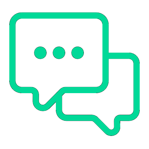 Zwei grüne Sprechblasen mit drei Punkten, symbolisieren Kommunikation oder Chat.