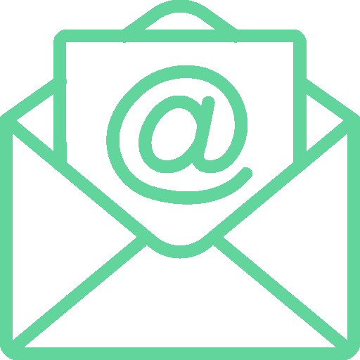 Grünes E-Mail-Symbol mit Briefumschlag und @-Zeichen, ideal für digitale Kommunikation.