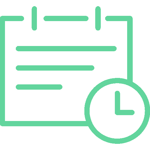 Kalender-Icon mit Uhr in Grün, Symbol für Terminplanung oder Erinnerung.