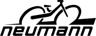 Logo mit schwarzem Schriftzug "neumann" und stilisiertem Fahrrad. Ideal für Radliebhaber oder Fahrradgeschäfte.